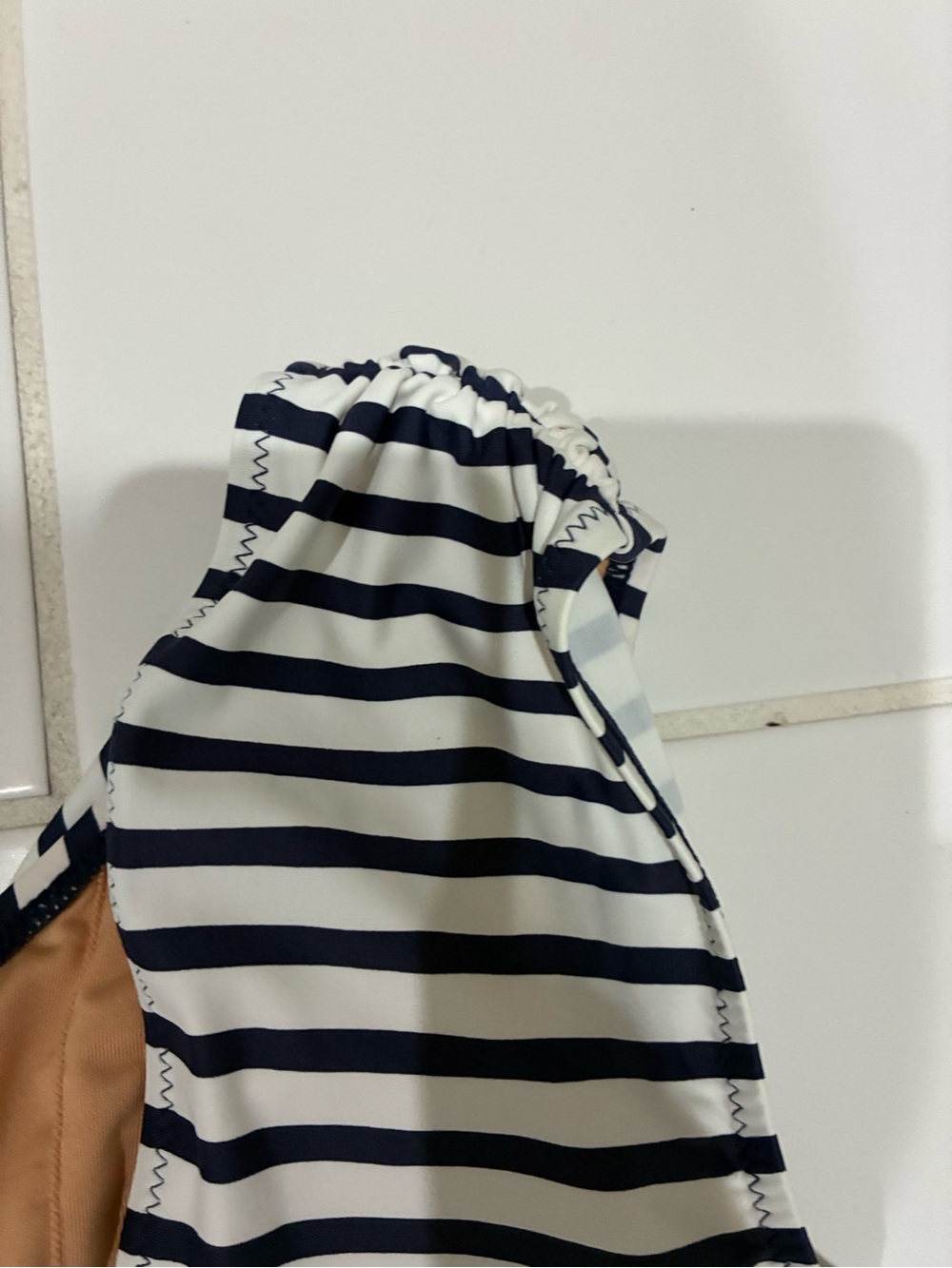 J. Crew Striped One-Shoulder One-Piece Swimsuit in Navy and White - Picture 4 of 10